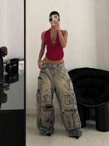 StreetHx Women's Coffee Brown Music Festival Cowl Neck Streetwear Beach Vacation Sexy Camisole