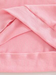 女童彼得潘领荷叶边长袖运动衫和松紧腰裤休闲校园淑女装 - 粉色 - 查看 10