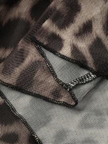 DAZY 优雅豹纹单肩喇叭袖连衣裙，女士秋季连衣裙 - 咖啡棕 - 查看 8