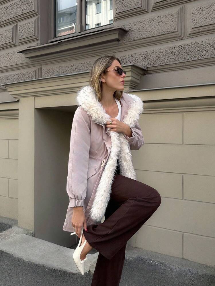 FURRY TRIM HOODED WINTER COAT