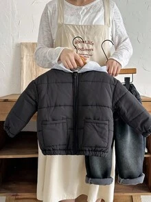 SHEIN Young Boys' Casual Thick Contrast Color Hooded Jacket, Comfortable & Versatile For Back To School, Autumn/Winter Fall