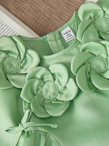 女宝宝浅绿色休闲可爱韩版时尚日常连衣裙，春秋 - 綠色 - 查看 6