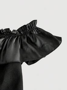SHEIN MOD 女士优雅露肩荷叶边上衣和半身裙两件套 - 黑色 - View 4