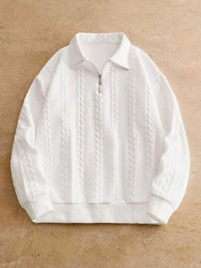 HIMLAND Sudadera tipo polo con cremallera, de corte holgado y estampado jacquard, para hombre, para otoño