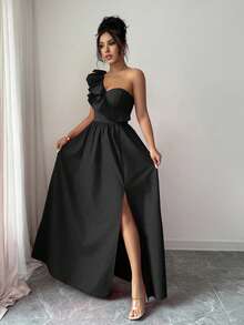 Rafferiza 时尚新款无袖荷叶边下摆开衩欧美风女装连衣裙 - 黑色 - 查看 8