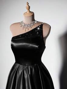 Viva Relle Plus Size Sleeveless Asymmetrical Shoulder Elegant Romantic Fashion Dress - Black - View 2