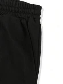 ROMWE MEN Goth Cross Embroidery Drawstring Waist Pocket Casual Versatile Shorts - Black - View 5