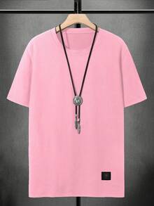 Manfinity Homme 男士休闲纯色短袖T恤，夏季 - 西瓜粉 - 查看 2