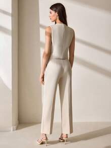 CLARA VERO Bộ vest không tay thiết kế vừa vặn, năng động, sang trọng, hoàn hảo cho phong cách công sở và sau giờ làm việc - Màu be - Xem 2