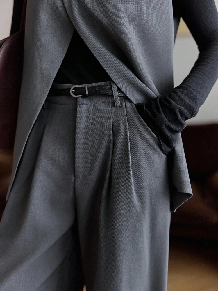 Women's Sleeveless Crew Neck Vest And Loose Straight Leg Pants 2 Pieces Casual Set