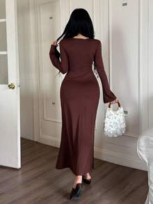 Modelyn Vestido casual con nudo y bajo de sirena sexy para mujeres - Púrpura malva - Ver 6