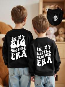 SHEIN Young Boy Casual Simple Skull & Slogan Printed Basic Pullover Sweatshirt - Black - View 1