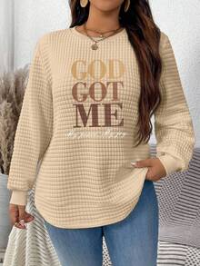 EMERY ROSE Sudadera con estampado de eslogan "Dios me tiene" de tela de gofre para otoño, invierno y Halloween, sudadera cristiana "Dios me tiene", sudadera de talla grande cómoda para otoño - Multicolor - Ver 1