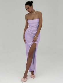 Aloruh Váy dài màu trơn cho nữ, thời trang cho mùa hè - Màu tím - Xem 4