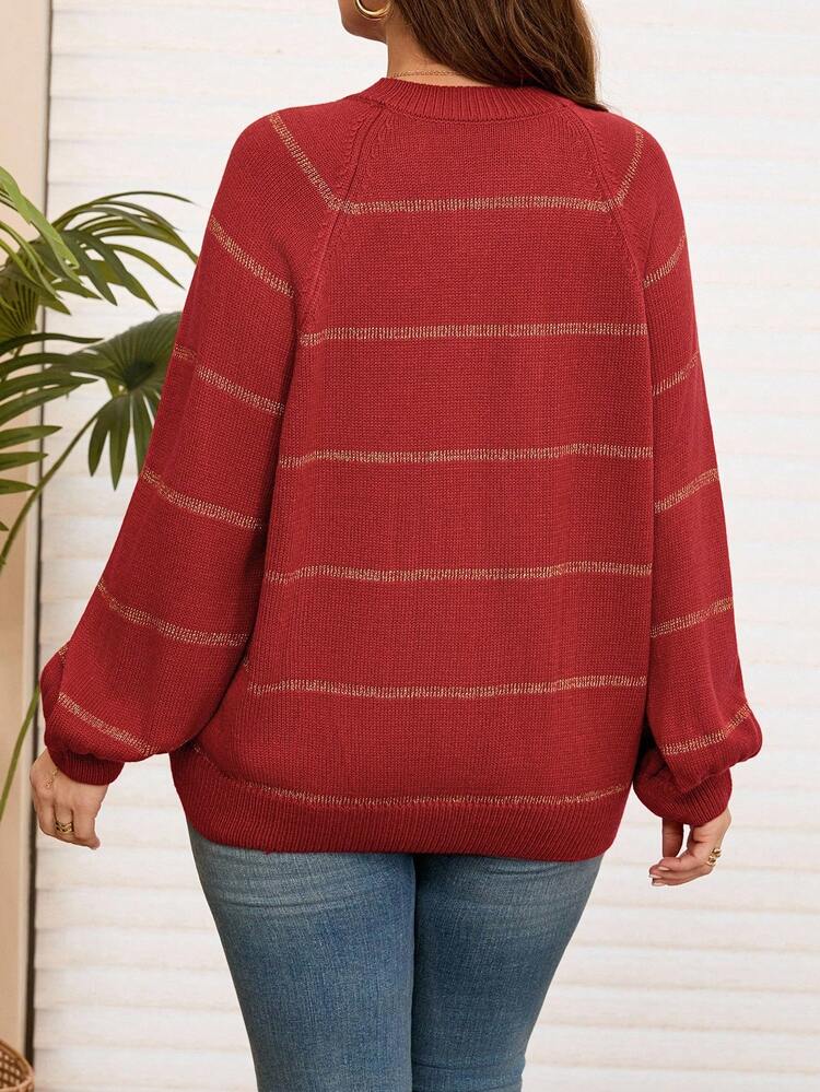 Plus Size Casual Colorblock Striped Sweater, Autumn/Winter, Casual Minimalist Style For Everyday Wear,Going Out, Suitable For Autumn And Winter Fall