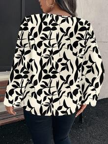 Reflora Blusa de manga larga con estampado floral negro y blanco de estilo elegante y romántico, adecuada para el otoño/invierno, blusas elegantes para mujeres, ropa de otoño para mujeres - Multicolor - Ver 2