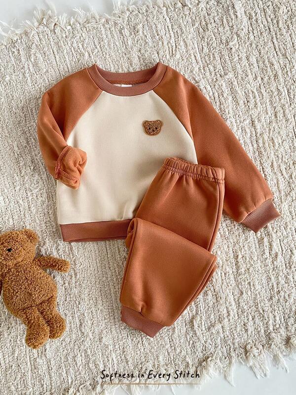 Cozy Pixies Kleinkind Jungen Lässiges Kontrast-Farben Set aus Rundhals Sweatshirt und Hose