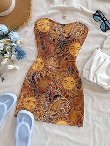 Soleia Phong cách kỳ nghỉ cổ điển giản dị, họa tiết Paisley hạt điều của thần mặt trời vàng, váy lễ hội âm nhạc boho Y2K đáng yêu, váy mini họa tiết hoa cỡ lớn phù hợp cho mùa hè - Nhiều màu - Xem 6