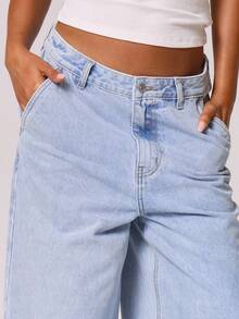 MUSERA Quần jeans denim dáng rộng, quá khổ, có đường chiết eo, phong cách vintage thập niên 90, dễ thương, thích hợp cho mùa xuân, hè, đi xem hòa nhạc, mùa đông thanh lịch. - Màu xanh nhạt - Xem 5