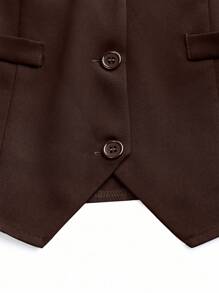 GlowEve 女式纯色V领单排扣休闲西装背心 - 棕色 - 查看 7
