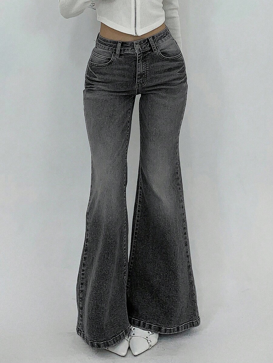 DAZY Women's Casual Flare Leg Jeans - Black - View 1