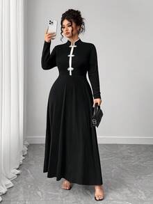 Elenzga Vestido cheongsam estilo chino de talla grande mejorado - Blanco y Negro - Ver 5