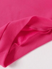 SHEIN 2 件套女婴时尚简约骑马印花连帽长袖羊毛运动衫和运动裤套装，适合秋冬季外出，粉色 - 玫紅色 - 查看 4