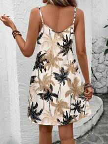 EMERY ROSE Plus Size Casual Minimalist Coconut Tree Print Long Dress Suitable For Going Out,Holiday Outfits For Women Chic Dress,Flower/Spring/Summer/Vacation - Multicolor - View 2
