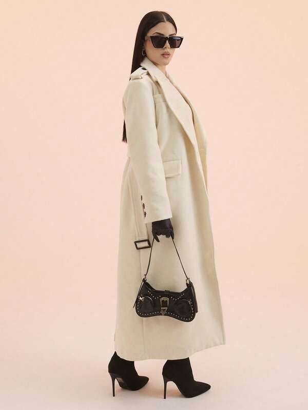 SHEIN X Lucía Bellido Anewsta Abrigo largo y ajustado para mujer, versátil y de alta gama para otoño/invierno