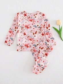Cozy Pixies Baby Mädchen Floral Muster Eng anliegendes Pyjama Set - Langarm Top und Leggings mit Gummibund
