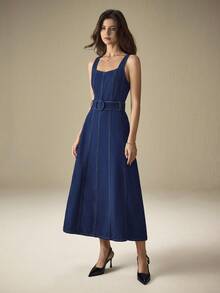 Selenza Women's Casual Sleeveless Denim Dress, Suitable For Commuting In Summer - Blue - View 1