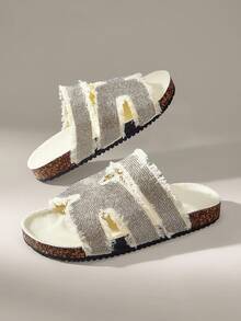 Solecia Women's Round Toe Rhinestone Slip-On Flats, Comfortable For Daily, Party, Commute, Versatile Fashion Shoes For Christmas - Beige - View 6