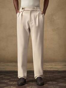 AKNOTIC Business Casual 男士时尚百搭西装裤，秋冬季 - 米色 - 查看 4