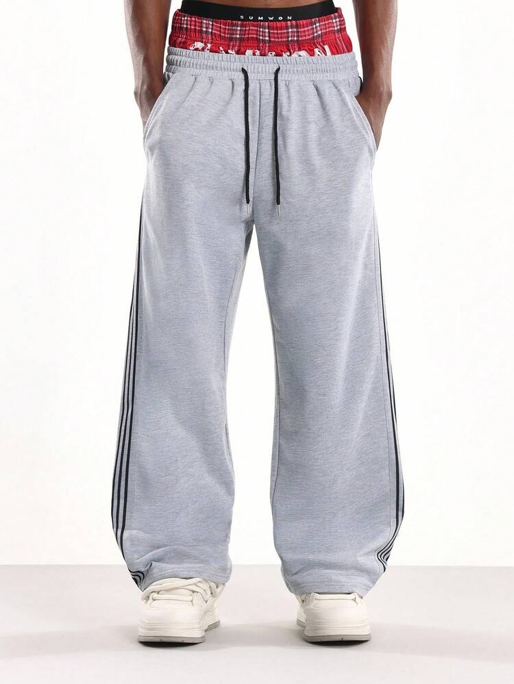 Heathered Grey Sweatpants With Side Stripes
