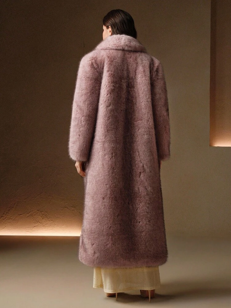 Casaco de Pele com Gola de Raposa Elegante e de Moda Feminina, Manga Longa, Jaqueta de Pele, Inverno