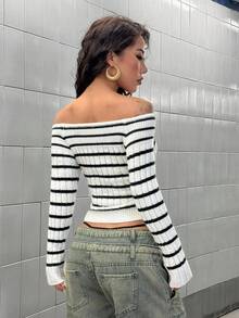 StreetHx Áo len dài tay ôm sát, hở vai phối màu thời trang thu/đông dành cho nữ - Nhiều màu - Xem 2