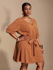 Slaydiva Women's Plus Size Brown Summer Smart Casual Everyday Dresses,Autumn Winter New Arrivals Fall Clothes For Halloween Birthday Business Casual Woman - Brown - View 6