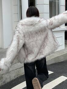DAZY 女士翻领开襟人造毛皮外套，秋冬时尚女式外套 - 白色 - 查看 10