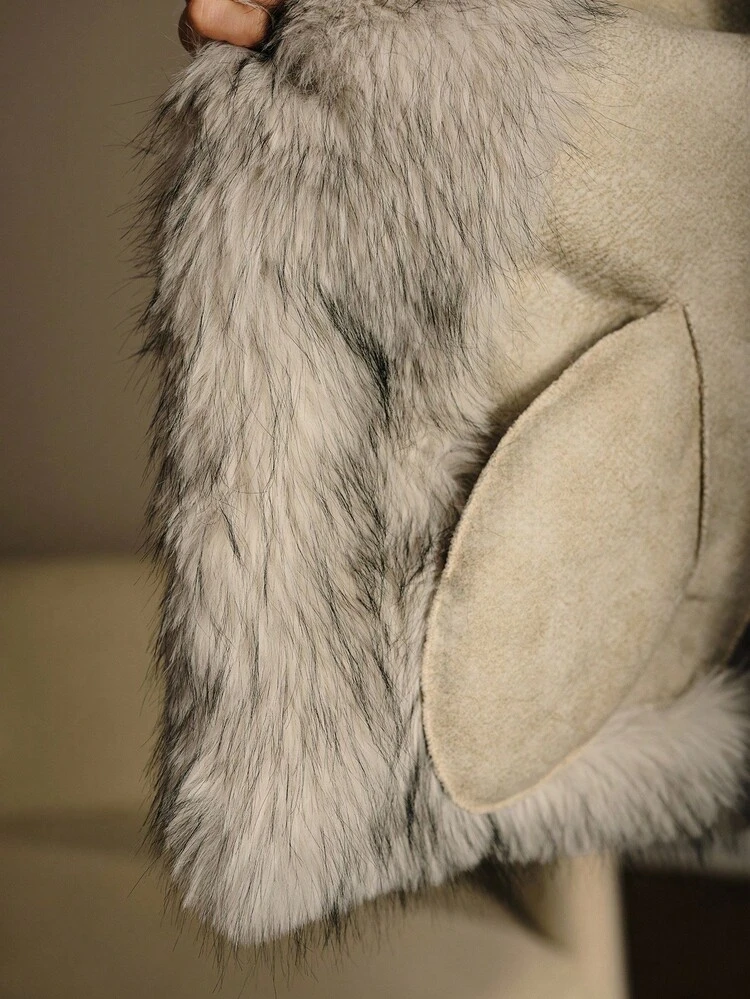 WATERFALL LONG SLEEVE FAUX FUR COAT FOR AUTUMN & WINTER