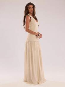 SHEIN BAE Autumn Women's Fashionable Casual Sleeveless Maxi Dress, Elegant Maxi Dress, Elegant Party Dress, Pleated Maxi Dress