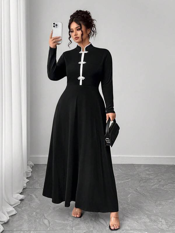 Elenzga Plus Size Chinese Style Improved Cheongsam Dress Fall Cloth For Women