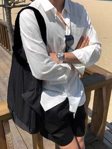 DAZY 男士贴袋亚麻衬衫，秋季服装长袖男士衬衫 - 白色 - 查看 4