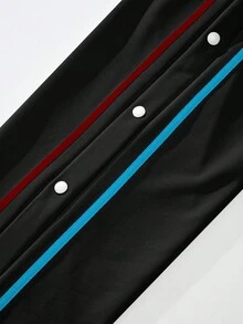 Manfinity Homme 宽松版型男士撞色带扣侧抽绳腰运动裤 男士运动裤 男士阔腿运动裤 男士街头潮流裤 男士按扣运动裤 侧条纹运动裤 - 黑色 - 查看 7