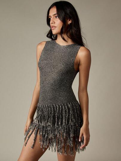 mini knit wrap dress Beige Spring Affair Knit Wrap Mini Dress – FARM Rio main image 1