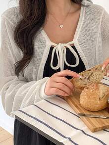 DAZY Women's Lantern Sleeve Knot Front Top Summer Long Sleeve Women Tops - Apricot - View 7