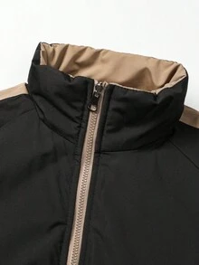 Manfinity Homme 1 件男士休闲夹棉大衣，宽松版型，双面穿，日常穿着，送给男朋友/丈夫的礼物，周年纪念礼物双面夹克，秋冬 - 黑色 - 查看 3