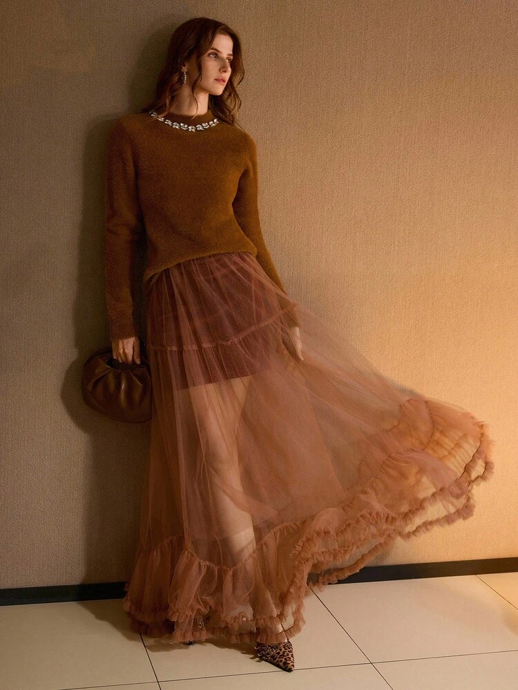 RHINESTONE DETAIL PULLOVER SWEATER