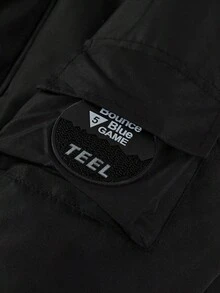 SHEIN 男童宽松休闲简约舒适连帽套头衫，带大口袋和字母印花，加厚面料，适合秋冬季节穿着。 - 黑色 - 查看 7