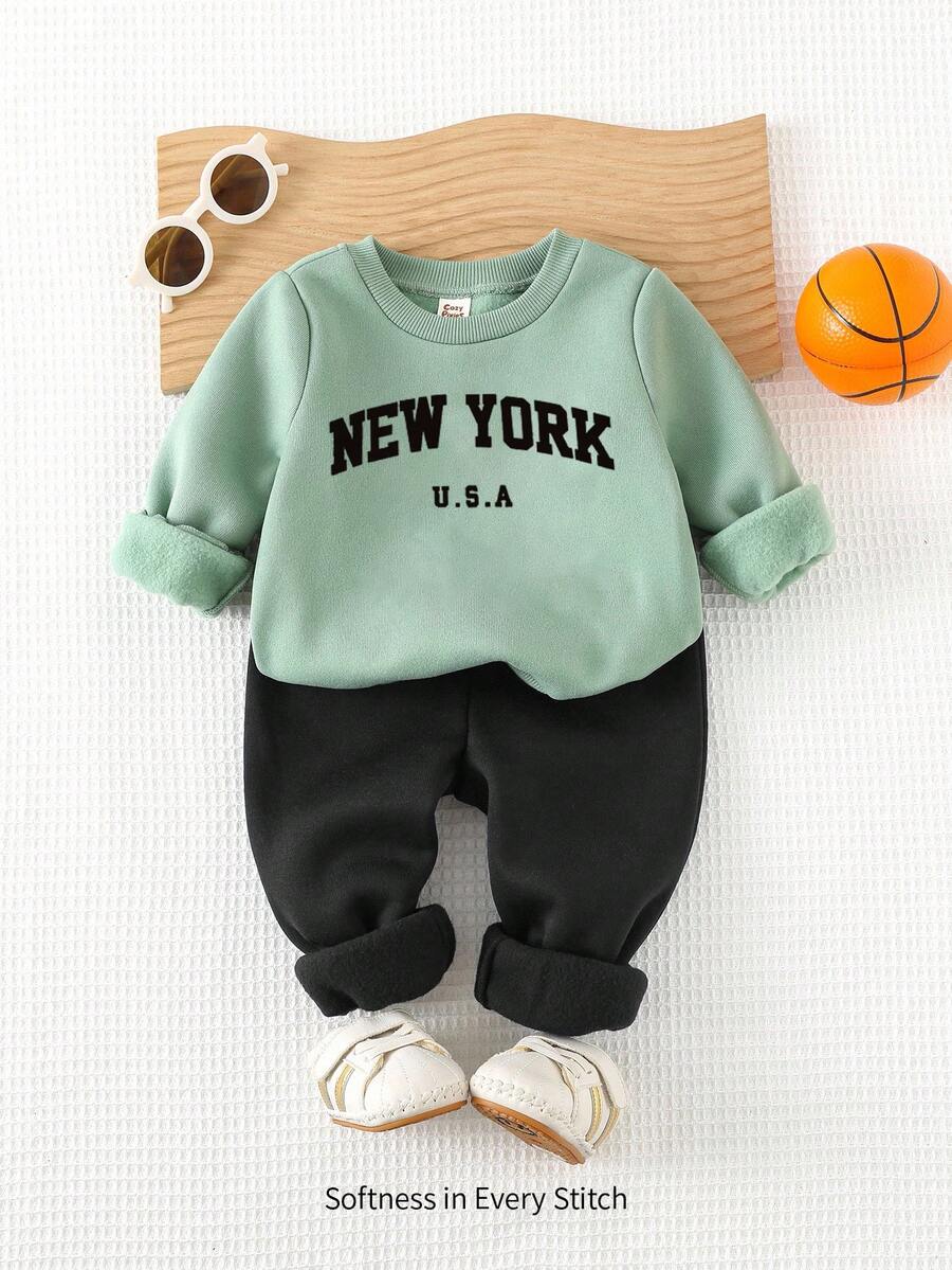 Cozy Pixies 2 pezzi Set di felpa con cappuccio a maniche lunghe con stampa di lettere e pantaloni con vita elastica e polsini alla caviglia per bambino