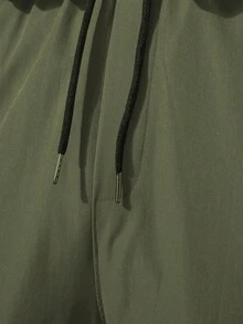 Manfinity Hypemode 男士翻盖口袋侧抽绳腰工装裤，男士秋季外出2025新款男士秋季百搭休闲裤，男士工装运动裤工装慢跑裤男士科技裤，适合秋季 - 綠色 - 查看 6